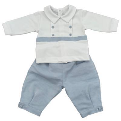 Boy's white and light blue powder 3-months newborn baby suit Teto&Tatta - 