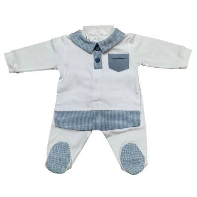 Conjunto de algodón blanco y azul claro para recién nacido de 1 mes Ninnaoh