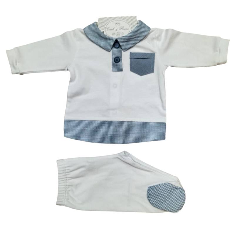 Conjunto de algodão branco e azul...