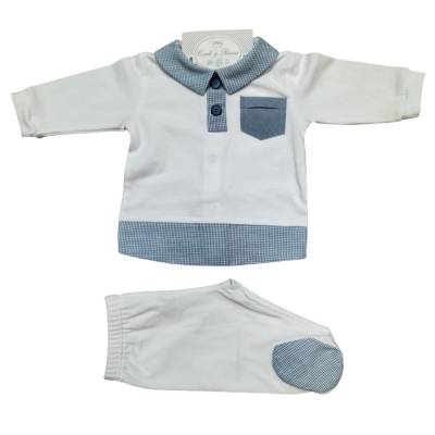 Conjunto de algodón blanco y azul claro para recién nacido de 1 mes Ninnaoh