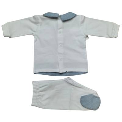 Conjunto de algodón blanco y azul claro para recién nacido de 1 mes Ninnaoh