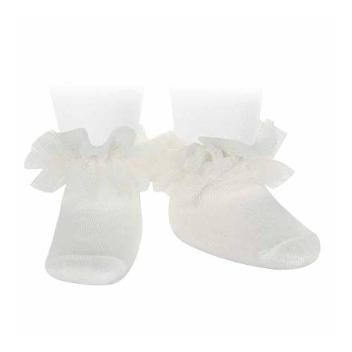 Calze bambina eleganti con tulle color panna per...