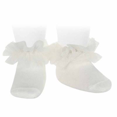 Calze bambina eleganti con tulle color panna per comunione damigella