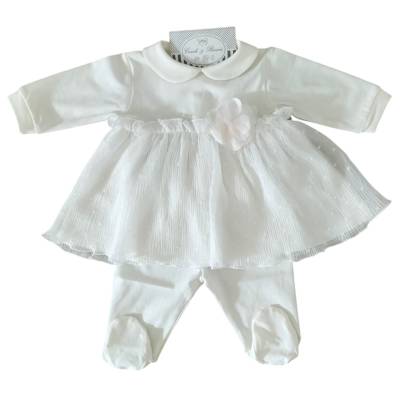 Coordinato nascita in cotone neonata bianco e rosa