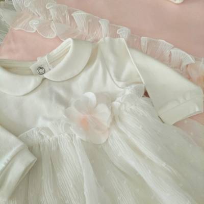 Coordinato nascita in cotone neonata bianco e rosa