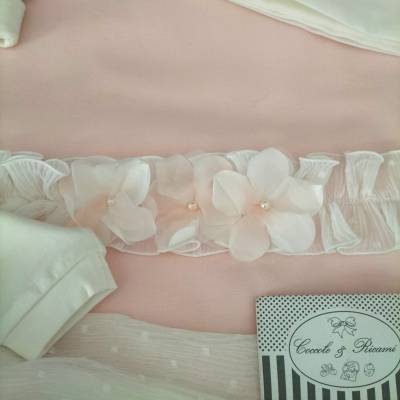 Coordinato nascita in cotone neonata bianco e rosa