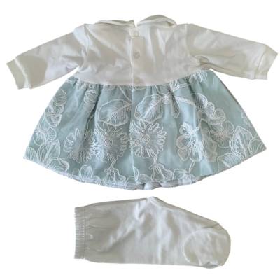 Coprifasce clinico neonata in cotone con bavetta e cuffietta verde acqua