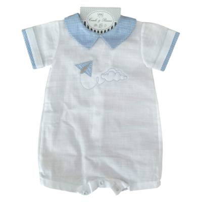 Pagliaccietto neonato in cotone e lino 1 mese