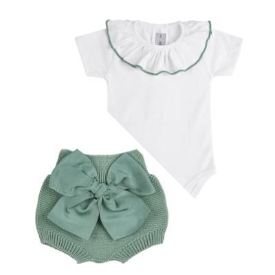 Body e culotte Condor neonata bianco e verde