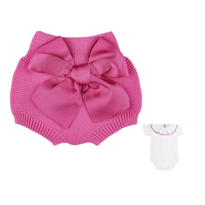 Completo 2 pezzi neonata bianco e fucsia