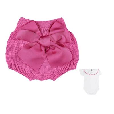 Completo 2 pezzi neonata bianco e fucsia