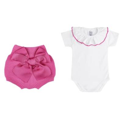 2-piece set newborn white and fuchsia