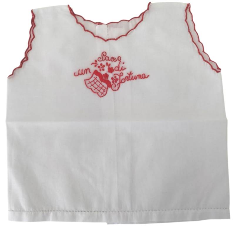 Weiße Glücksbluse mit roter Stickerei