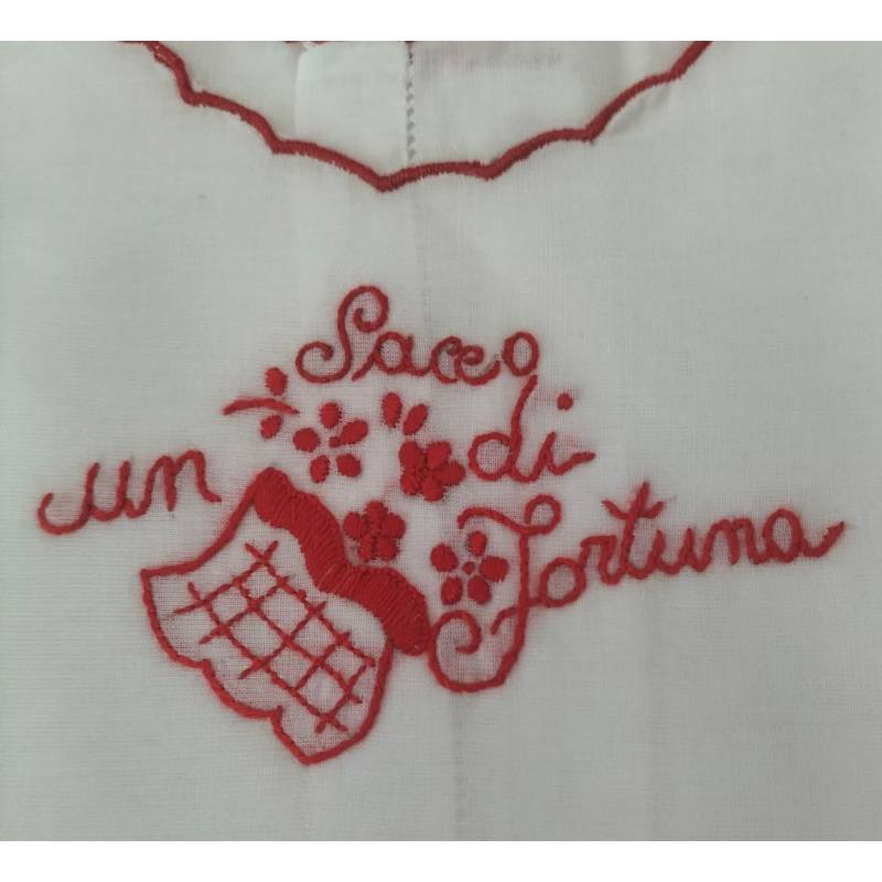 White fortune blouse with red embroidery
