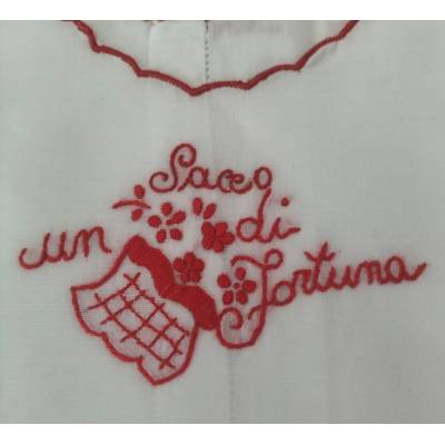 White fortune blouse with red embroidery