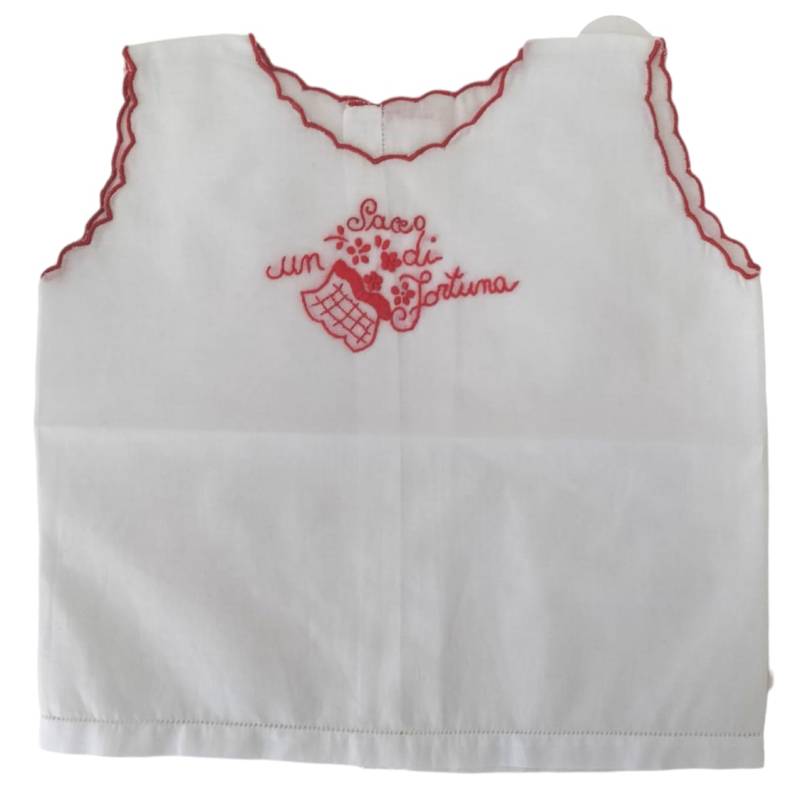 White fortune blouse with red embroidery