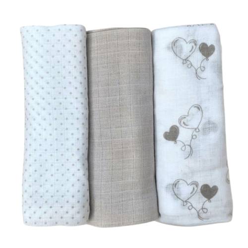Set 3 panni in garza neonato unisex