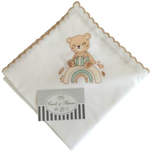 Mussolina in cotone orsetto ricamato