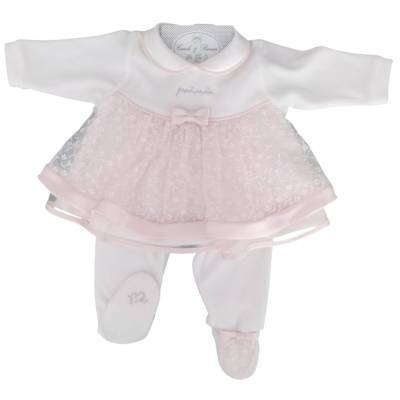 Elegant newborn girl's outfit in chenille Minù with coverlet size 1 month