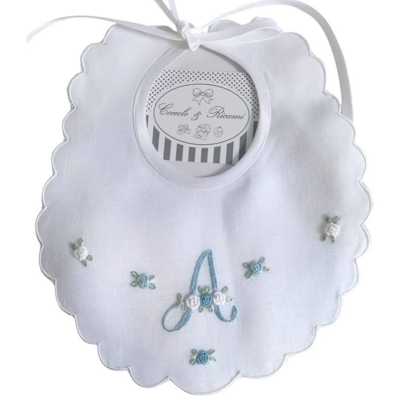 Personalised hand-embroidered baby bib