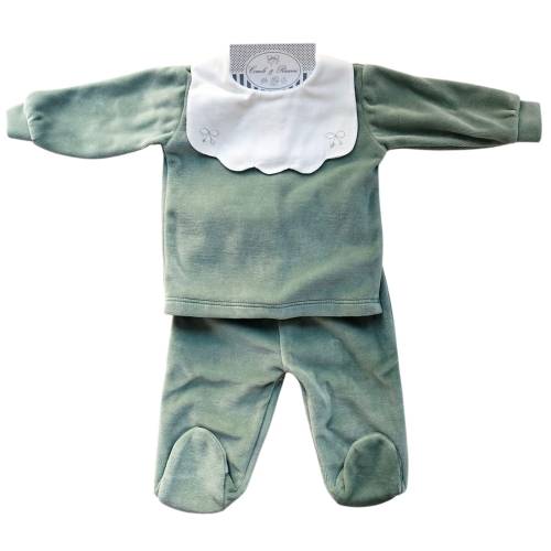 Grenouillère élégante en chenille vert sauge 3 mois