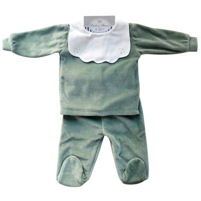 Fato de dormir em chenille elegante verde-salva 3 meses