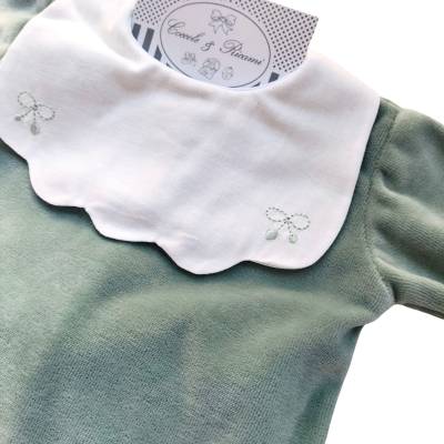 Sage green elegant chenille sleepsuit 3 months