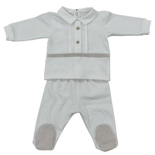 Conjunto clínico recién nacido 1 mes algodón blanco y gris tórtola - 