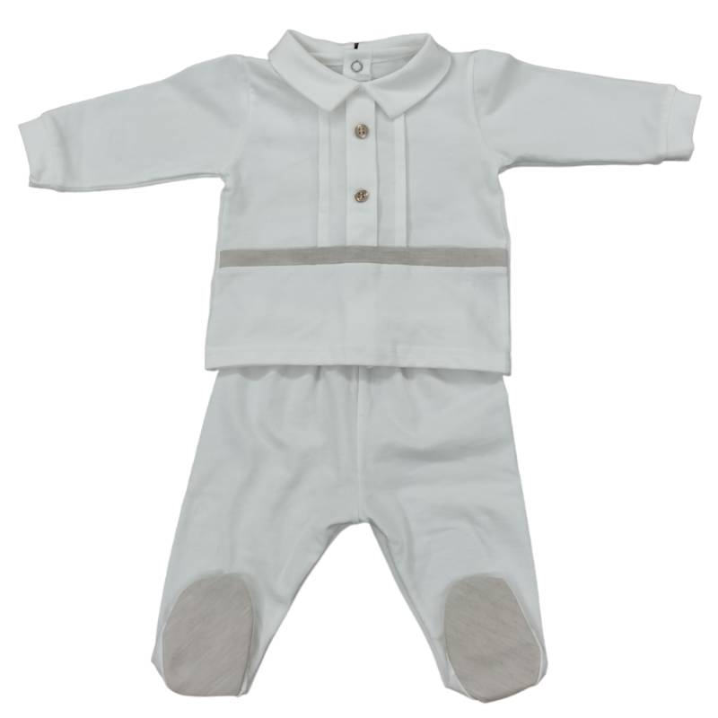 Pijamas y cubrepiés para recién nacidos Primavera Verano - Conjunto recién nacido blanco y gris tórtola de algodón 1 mes