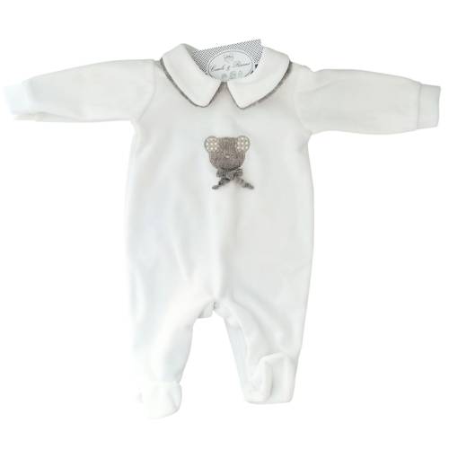 Cream and dove grey chenille sleepsuit