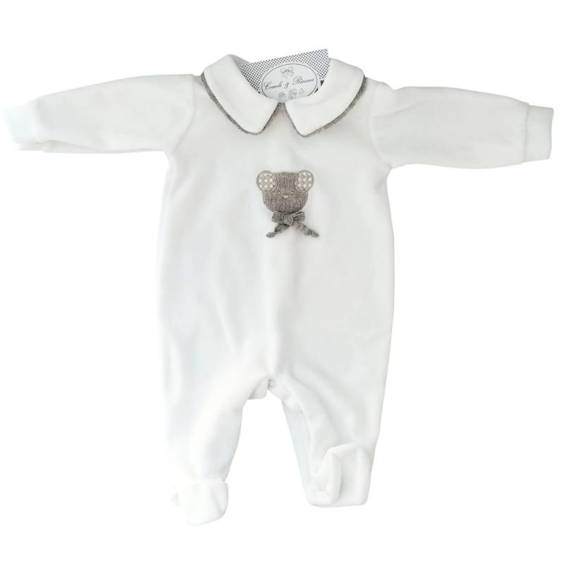 Cream and dove grey chenille sleepsuit