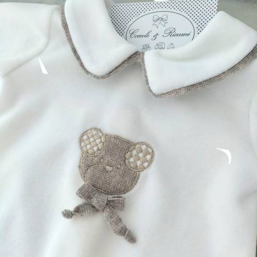 Fato de dormir em chenille cinzento creme e pomba 2