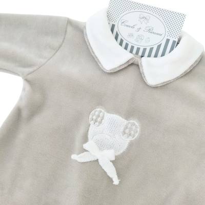 Tutina neonato ciniglia tortora 3 mesi