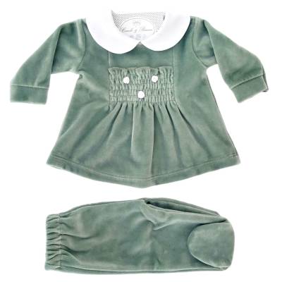 Corredino prima nascita in ciniglia verde salvia