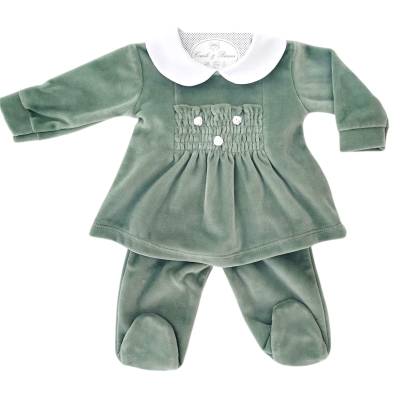 Corredino prima nascita in ciniglia verde salvia