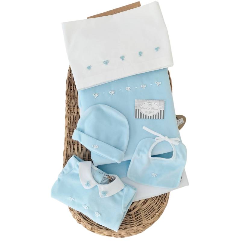 Warm light blue cotton baby boy set...