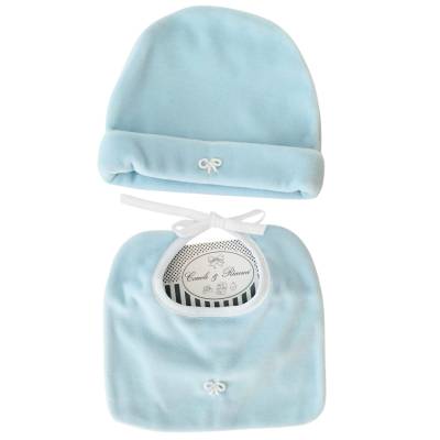 Warm light blue cotton baby boy set with silver details 1 month Petit
