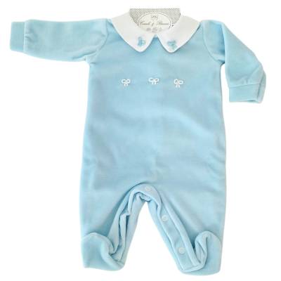 Warm light blue cotton baby boy set with silver details 1 month Petit