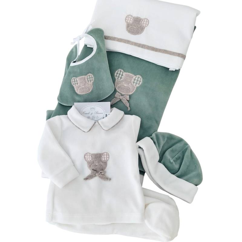 Corredino ciniglia verde panna tortora