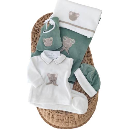 Corpiño de chenilla verde crema paloma gris 2