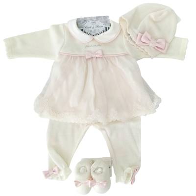 Manta de lã para recém-nascido tamanho 1 mês Minù creme cor-de-rosa