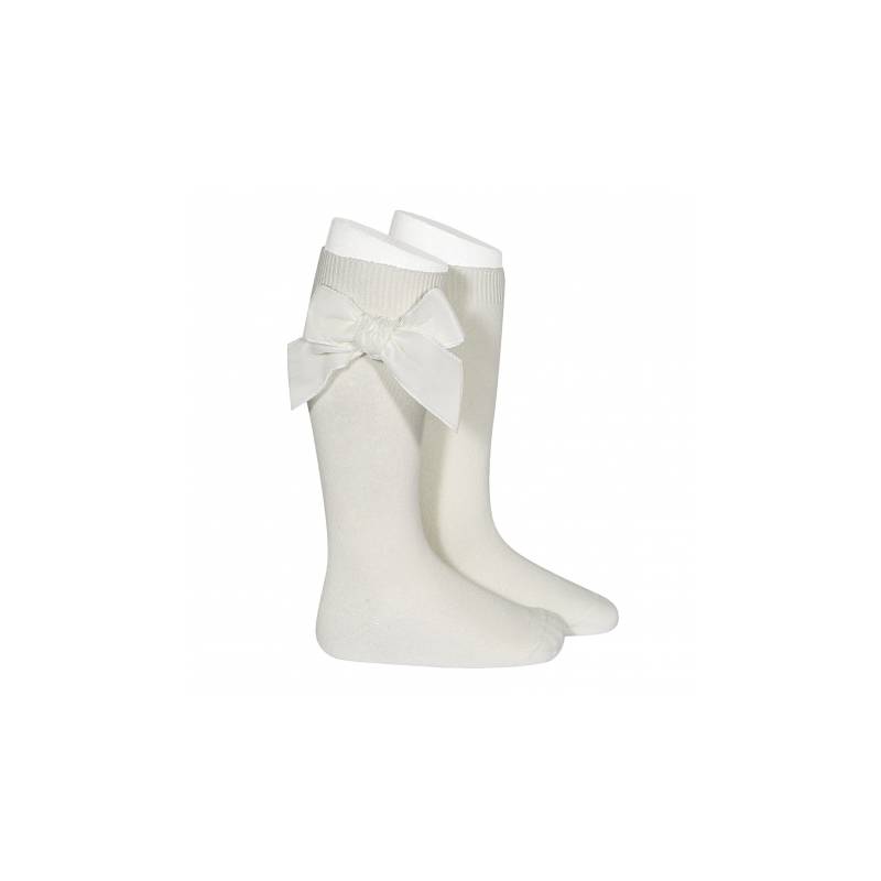 Meias Condor com laço de veludo creme