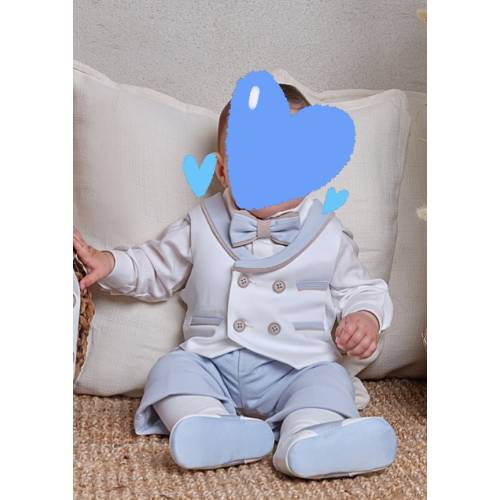 Fato de bebé elegante Batismo 3 e 9 meses branco e azul... 2