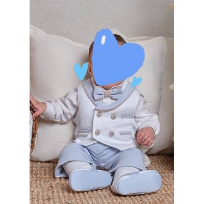 Ensemble élégant pour bébé Baptême 3 et 9 mois blanc et bleu clair