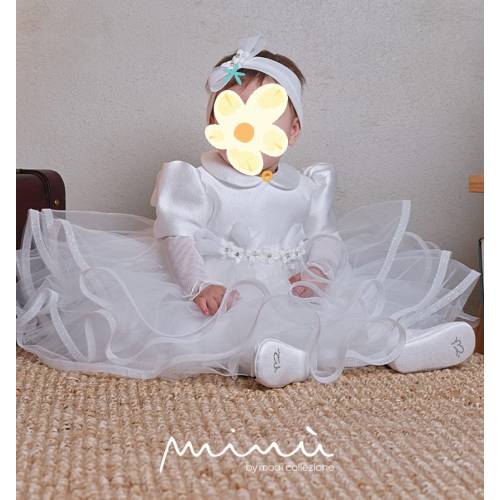 Vestido de batizado de menina branco 12 meses Minù