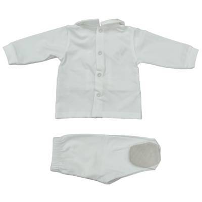Ensemble clinique pour nouveau-né 1 mois en coton blanc et gris tourterelle - 