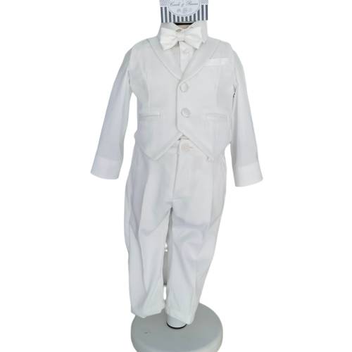 Completo battesimo bambino bianco latte in velluto 2