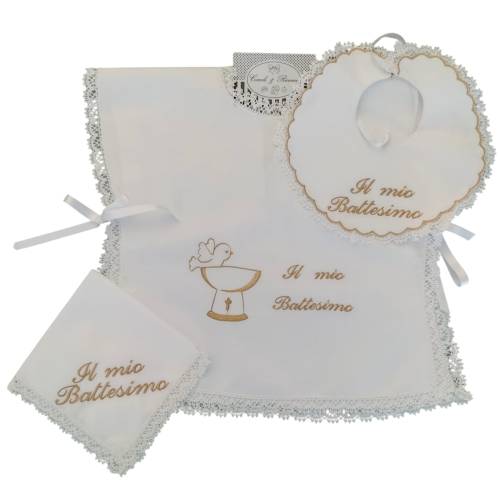 Camicina battesimale con fazzoletto e bavetto