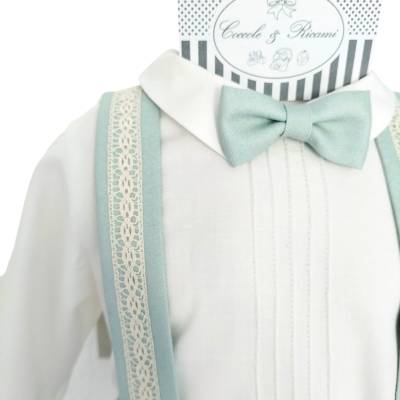 Elegante traje de bebé ceremonia de bautizo verde salvia otoño/invierno