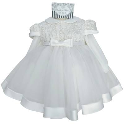 Vestido de batizado para bebé menina 12 meses com faixa rosa e branca